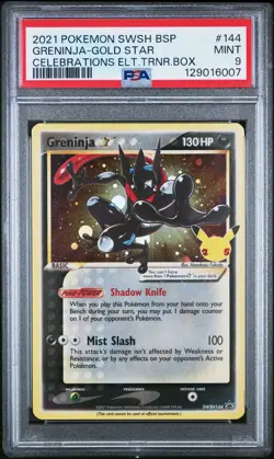 PSA 9 Greninja Gold Star SWSH144 Celebrations ETB Black Star Promo Pokemon Card - Image 1
