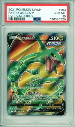 2021 POKEMON SWSH #193 FULL ART RAYQUAZA V GEM MT PSA 10 EVOLVING SKIES - Image 1