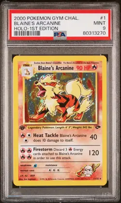 Pokemon 1st Edition Blaine's Arcanine 1/132 - PSA 9 MINT - Gym Challenge *SWIRL* - Image 1