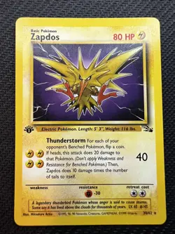 Zapdos 30/62 WOTC Fossil 1ST EDITION Non Holo Pokemon Card LP - Image 1