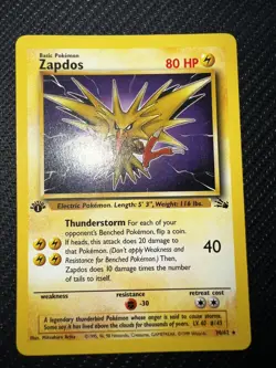 Zapdos 30/62 WOTC Fossil 1ST EDITION Non Holo Pokemon Card LP - Image 3