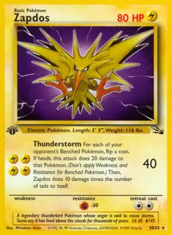 Zapdos - 30/62 - Pokemon Fossil 1st Edition Rare Card WOTC LP - Image 1