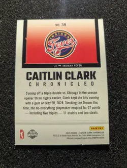 2025 Panini Caitlin Clark Chronicled #38 Rousing Performance Red Cracked Ice SP - Image 2