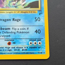 1999 Pokemon Gyarados Base Set 2 Holo Rare 7/130 - Image 3
