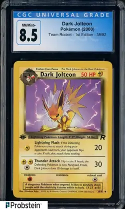 2000 Pokemon Team Rocket 1st Edition #38/82 Dark Jolteon CGC 8.5 NM-MT+ - Image 1