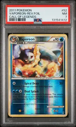 2011 POKEMON CALL OF LEGENDS #52 VAPOREON-REVERSE FOIL PSA 7 - Image 1