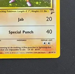 Pokemon TCG Hitmonchan Base Set 2 Holo Unlimited Rare Card 8/130 Swirl! - Image 3