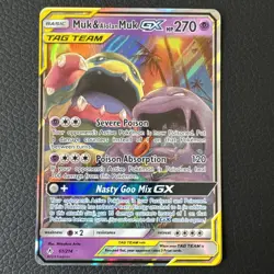 Pokemon Muk & Alolan Muk GX Full Art TAG TEAM Holo 197/214 NM Unbroken Bonds - Image 1