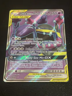 tag team Muk & Alolan Muk GX (Full Art) 196/214 Sm-Unbroken Bonds Holo Pokemon - Image 1