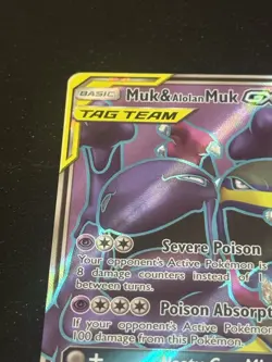 tag team Muk & Alolan Muk GX (Full Art) 196/214 Sm-Unbroken Bonds Holo Pokemon - Image 2