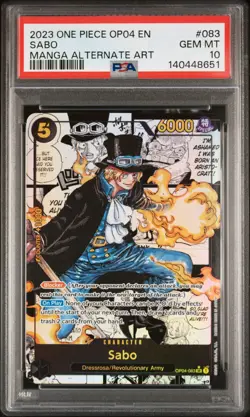 2023 ONE PIECE OP04-KINGDOMS OF INTRIGUE MANGA ALTERNATE ART #083 SABO PSA 10 - Image 1