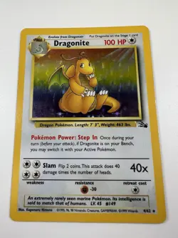 Pokemon TCG Dragonite Fossil Holo Unlimited Rare Card 4/62 1999 WOTC Vintage - Image 1