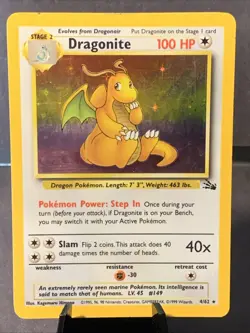 Pokemon TCG Dragonite Fossil Set Unlimited #4/62 Holo Rare WOTC VTG - Image 1
