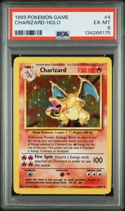 1999 Pokemon TCG Charizard Holo Base Set Rare Card 4/102 PSA 6 EX-MINT English - Image 1