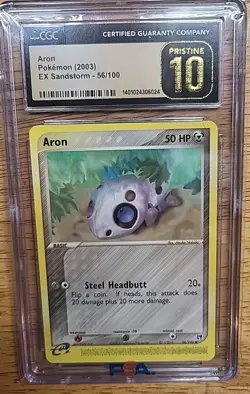 CGC 10 PRISTINE Aron Pokemon (2003) EX Sandstorm 56/100 - Image 1