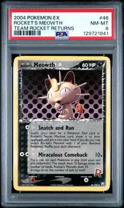 2004 POKEMON EX TEAM ROCKET RETURNS #46 ROCKET'S MEOWTH PSA 8 - Image 1