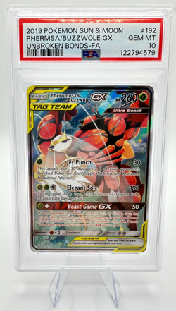 2019 Pokemon S&M Unbroken Bonds Pheromosa and Buzzwole GX #192 | PSA 10 GEM MINT - Image 1