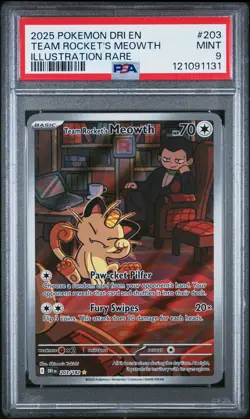 2025 POKEMON DRI EN-DESTINED RIVALS ILLUSTRATION RARE TEAM ROCKET'S MEOWTH PSA 9 - Image 1