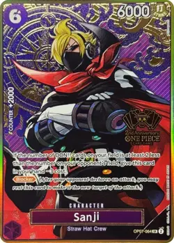 Sanji RARE 2ND ANNIVERSARY GOLD FOIL PROMO ALT ART OP07-064 ONE PIECE TCG NM - Image 1