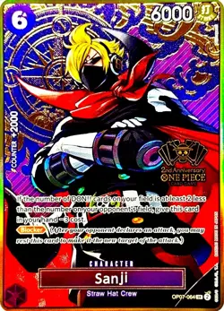 Sanji RARE 2ND ANNIVERSARY GOLD FOIL PROMO ALT ART OP07-064 ONE PIECE TCG NM - Image 2