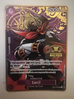 Sanji RARE 2ND ANNIVERSARY GOLD FOIL PROMO ALT ART OP07-064 ONE PIECE TCG NM - Image 3
