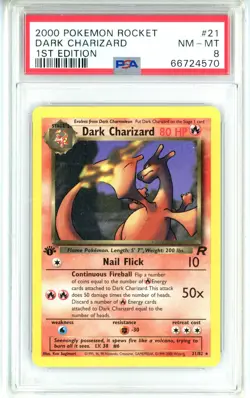 PSA NM-MT 8 Pokemon TCG Dark Charizard 21/82 Team Rocket Regular 1st Edition - Image 1
