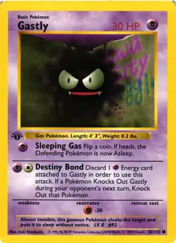 Pokemon TCG Gastly 50/102 Regular Base Set 1st Ed Shadowless LP - Image 1