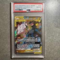 2019 Pokemon Sun & Moon Cosmic Eclipse Reshiram Zekrom GX 157/236 PSA 8 - Image 1
