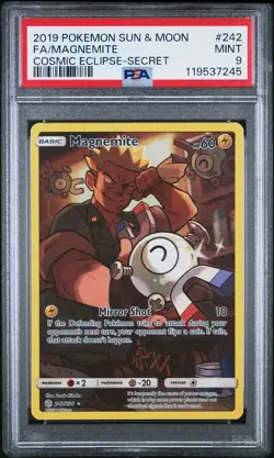 2019 POKEMON SUN & MOON COSMIC ECLIPSE SECRET #242 FULL ART/MAGNEMITE PSA 9 - Image 1