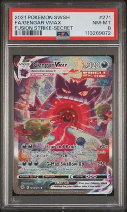 2021 POKEMON SWORD & SHIELD FUSION STRIKE SECRET #271 FULL ART/GENGAR VMAX PSA 8 - Image 1
