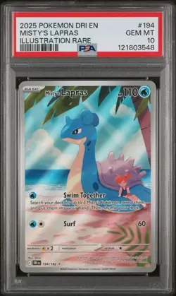 2025 POKEMON DRI EN-DESTINED RIVALS ILLUSTRATION RARE #194 MISTY'S LAPRAS PSA 10 - Image 2