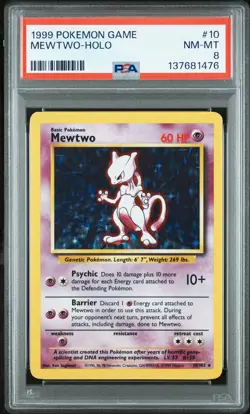 1999 POKEMON BASE SET UNLIMITED #10 MEWTWO-HOLO PSA 8 - Image 1