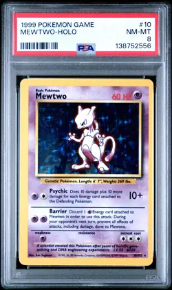 1999 POKEMON BASE SET UNLIMITED #10 MEWTWO-HOLO PSA 8 - Image 1