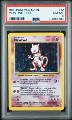 1999 POKEMON BASE SET UNLIMITED #10 MEWTWO-HOLO PSA 8 - Image 1