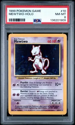 1999 POKEMON BASE SET UNLIMITED #10 MEWTWO-HOLO PSA 8 - Image 1