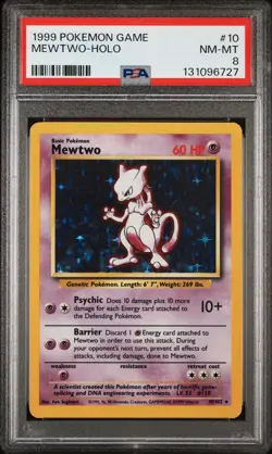 1999 POKEMON BASE SET UNLIMITED #10 MEWTWO-HOLO PSA 8 - Image 1