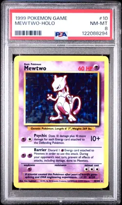 1999 POKEMON BASE SET UNLIMITED #10 MEWTWO-HOLO PSA 8 - Image 1