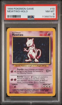 1999 POKEMON BASE SET UNLIMITED #10 MEWTWO-HOLO PSA 8 - Image 1