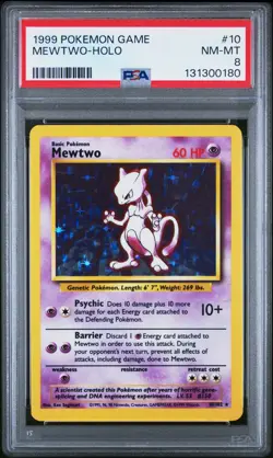 1999 POKEMON BASE SET UNLIMITED #10 MEWTWO-HOLO PSA 8 - Image 1