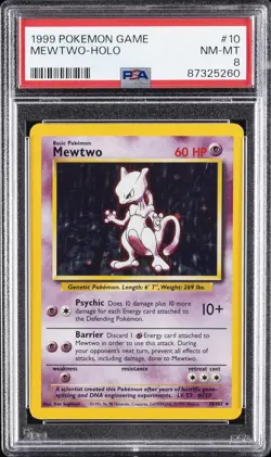 1999 POKEMON BASE SET UNLIMITED #10 MEWTWO-HOLO PSA 8 - Image 1