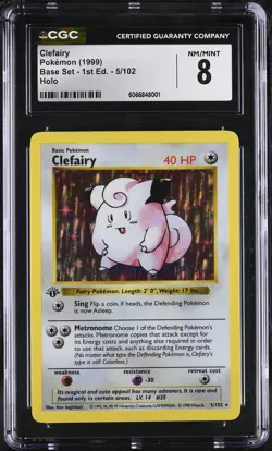CGC 8 Clefairy 1999 Base Set 1st Edition Shadowless 5/102 Holo Pokemon Card - Image 1