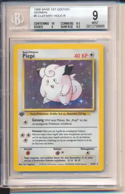 Base Set 1st Edition Clefairy 5/102 Holo 1999 BGS 9 Mint German Pokemon Piepi - Image 1