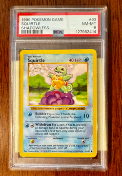 1999 POKEMON TCG BASE SET #63/102 SHADOWLESS SQUIRTLE COMMON PSA 8 NM-MT - Image 1