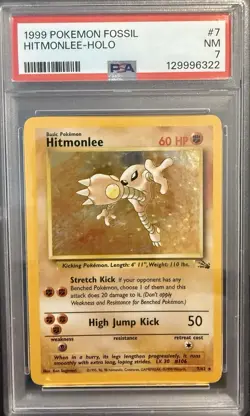 Hitmonlee Holo #7/62 - 1999 Pokemon Fossil - PSA 7 - Image 1