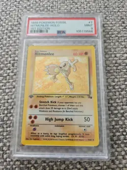 1999 Pokemon Fossil 1st Edition Hitmonlee Holo #7/62 PSA 9 MINT Original. - Image 1