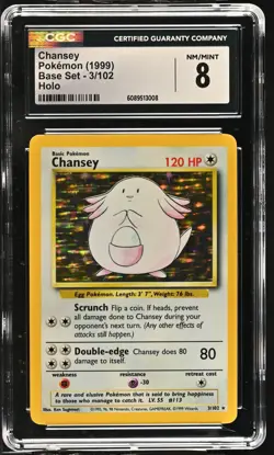 CGC 8 Chansey 1999 Base Set 3/102 Holo Pokemon Card - Image 1