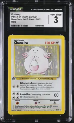 Pokemon CGC 3 Chansey German Chaneira 1999 Base Set - 1st Edition 3/102 POP 1 - Image 1