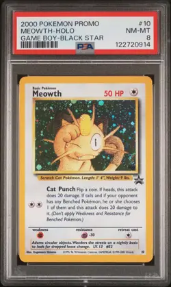 2000 POKEMON PROMO BLACK STAR GAME BOY #10 MEOWTH-HOLO PSA 8 - Image 1