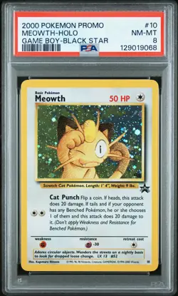 2000 POKEMON PROMO BLACK STAR GAME BOY #10 MEOWTH-HOLO PSA 8 - Image 1
