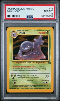 1999 POKEMON FOSSIL #13 MUK-HOLO PSA 8 - Image 1